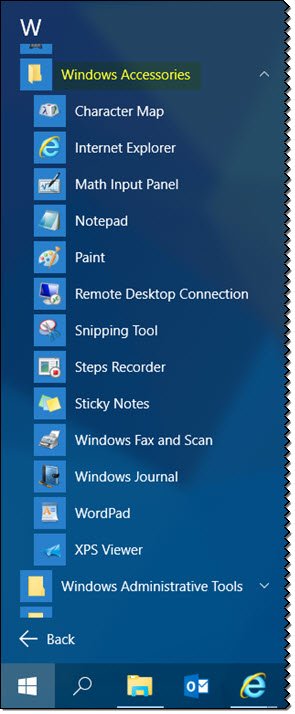 Thư mục Windows Accessories