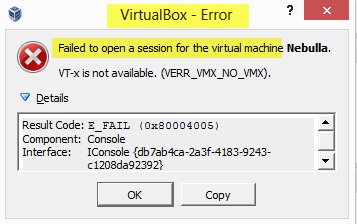 VirtualBox không thể mở phiên cho máy ảo