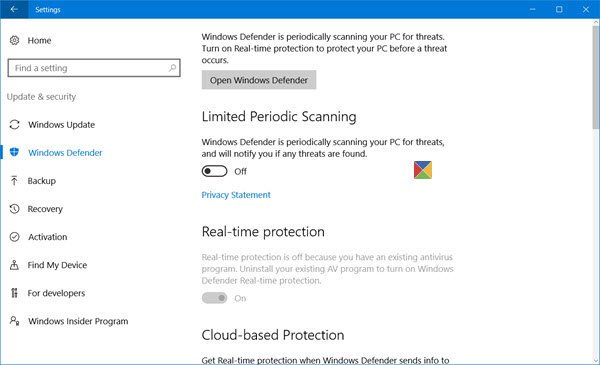 cấu hình Windows Defender trong Windows 10