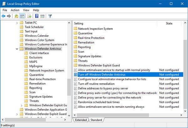 Windows Defender bị tắt bởi Group Policy 1