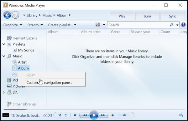 Windows Media Player hiển thị không có hoặc sai thông tin Album