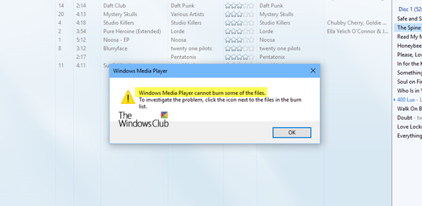 Windows Media Player không thể ghi một số tệp