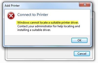 Windows không thể định vị trình điều khiển máy in phù hợp