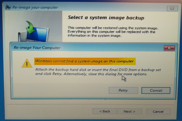 Windows không thể tìm thấy hình ảnh hệ thống trên máy tính này
