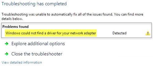 Windows không thể tìm thấy trình điều khiển cho bộ điều hợp mạng của bạn