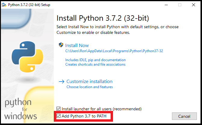 ADD python to PATH window