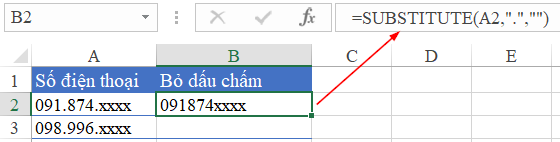 3- cách bỏ dấu chấm trong dãy số điện thoại trên Excel