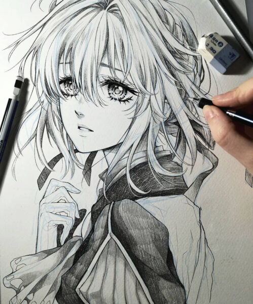Vẽ tranh anime nữ bằng bút chì đẹp