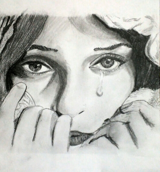 Vẽ tranh cô gái khóc bằng bút chì đẹp