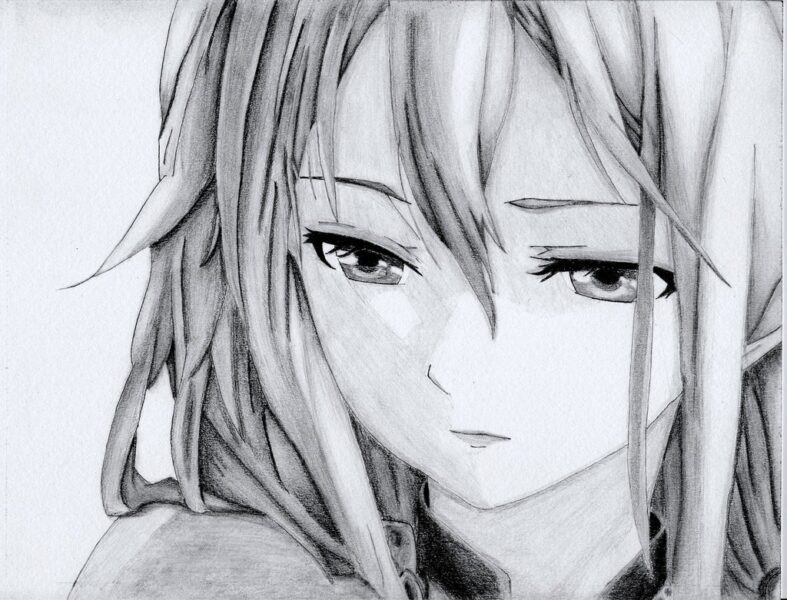 Vẽ tranh đẹp bằng bút chì hình anime nữ buồn