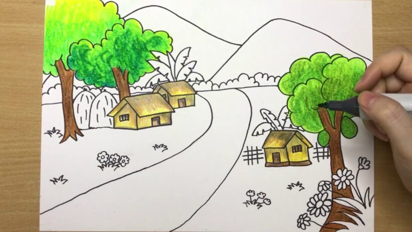 Vẽ tranh phong cảnh làng quê