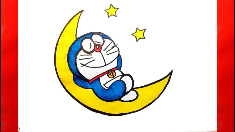Hình vẽ Doremon đang mơ mộng cùng trăng sao