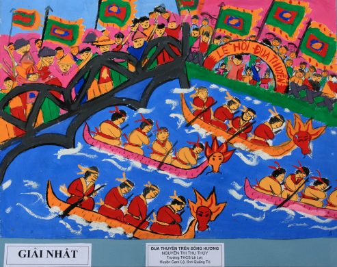 tranh lễ hội đua thuyền trên sông Hương