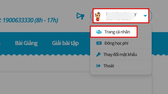 Đăng nhập tài khoản Trạng Nguyên Tiếng Việt > Nhấn vào tên tài khoản > Chọn Trang cá nhân