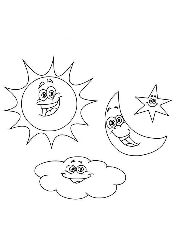 Tranh tô màu mặt trời, mặt trăng và ngôi sao - 1