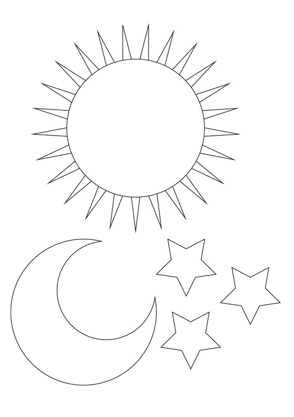 Tranh tô màu mặt trời, mặt trăng và ngôi sao - 3