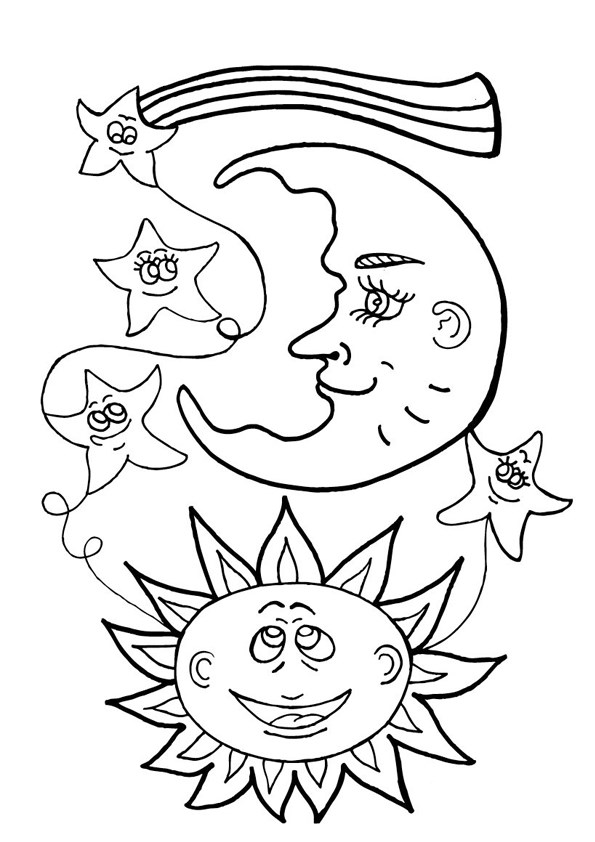 Tranh tô màu mặt trời, mặt trăng và ngôi sao - 7
