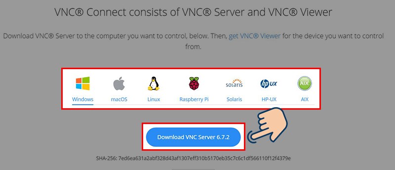 Vào trang chủ VNC Viewer, Chọn hệ điều hành tương ứng và chọn vào Dowload.
