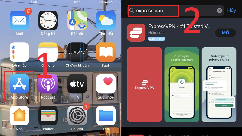 Vào App Store, gõ tìm kiếm ExpressVPN