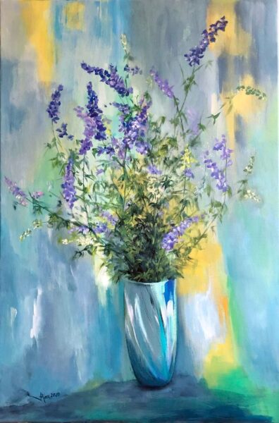 Hình vẽ bình hoa Violet xanh đẹp