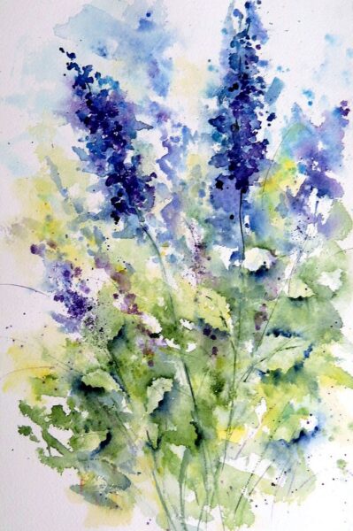 vẽ hoa violet (xanh) bằng màu nước