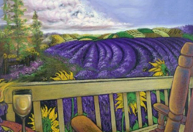 Tranh vẽ cánh đồng hoa Violet đẹp