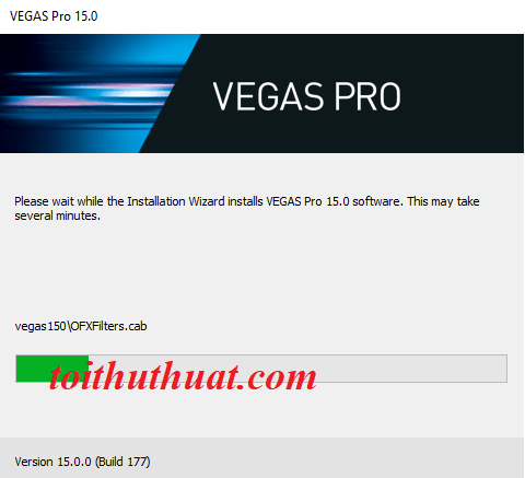 Đợi 3p để quá trình cài đặt Vegas Pro 15 được diễn ra