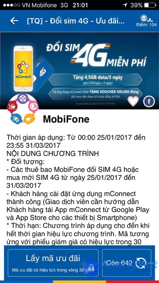 Cách lấy 3G/4G miễn phí gói D10 Mobifone cho 3 ngày 10