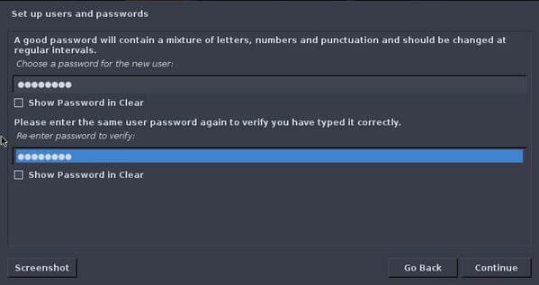 mật khẩu cho user