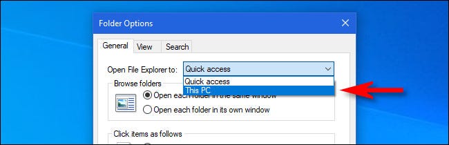 thay thế “Quick access” thành "This PC"