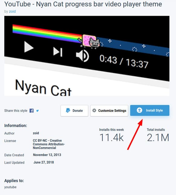 Nyan Cat đổi theme youtube google facebook