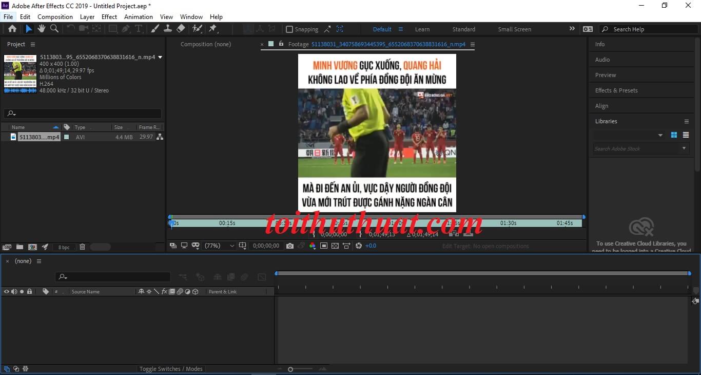 Giao diện phần mềm After Effects cc 2019