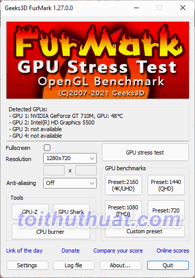 FurMark 1 - Kiểm tra phần cứng máy tính