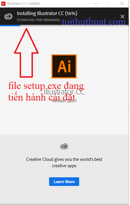 Click double vào file setup.exe để phần mềm Adobe Illustrator CC 2018 được cài đặt