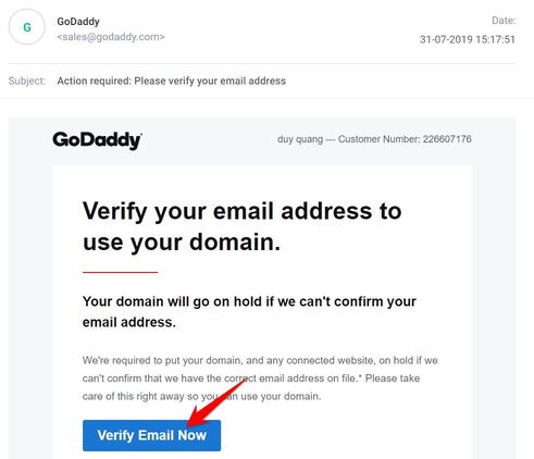 Verify email now đăng ký domain 10 năm miễn phí bằng bin