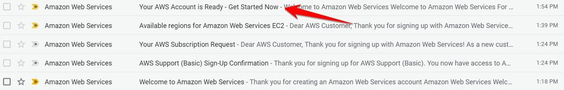 5 Email từ Amazon Web Services