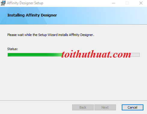 Đợi hệ thống cài đặt phần mềm Affinity Designer 1.6.3