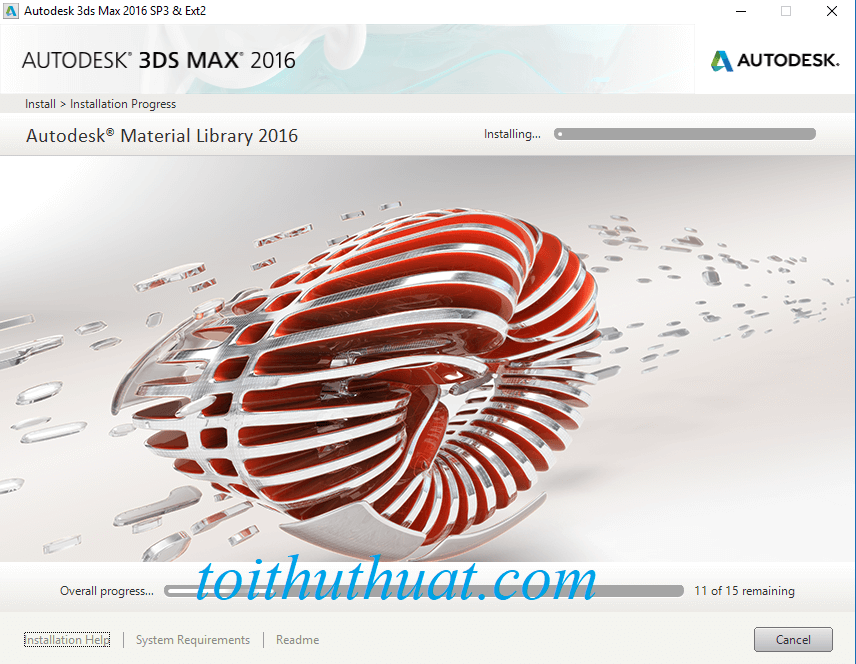 Phần mềm Autodesk 3ds max 2016 đang tiến hành cài đặt