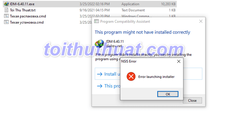 Sửa Lỗi "Error Launching Installer" khi cài đặt IDM