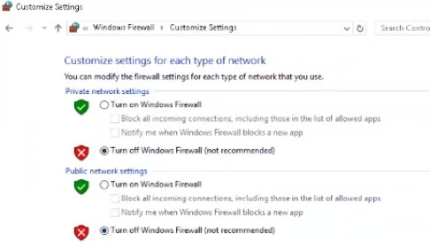 Turn Off Windows Firewall