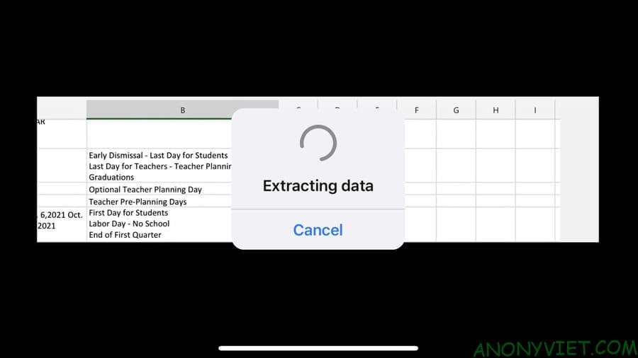 Cách chèn dữ liệu từ ảnh trong Microsoft Excel trên điện thoại