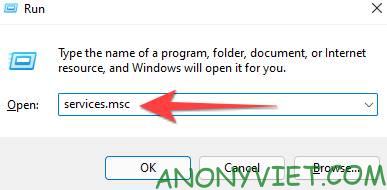 Nhập "services.msc" và nhấn Enter để mở windows services